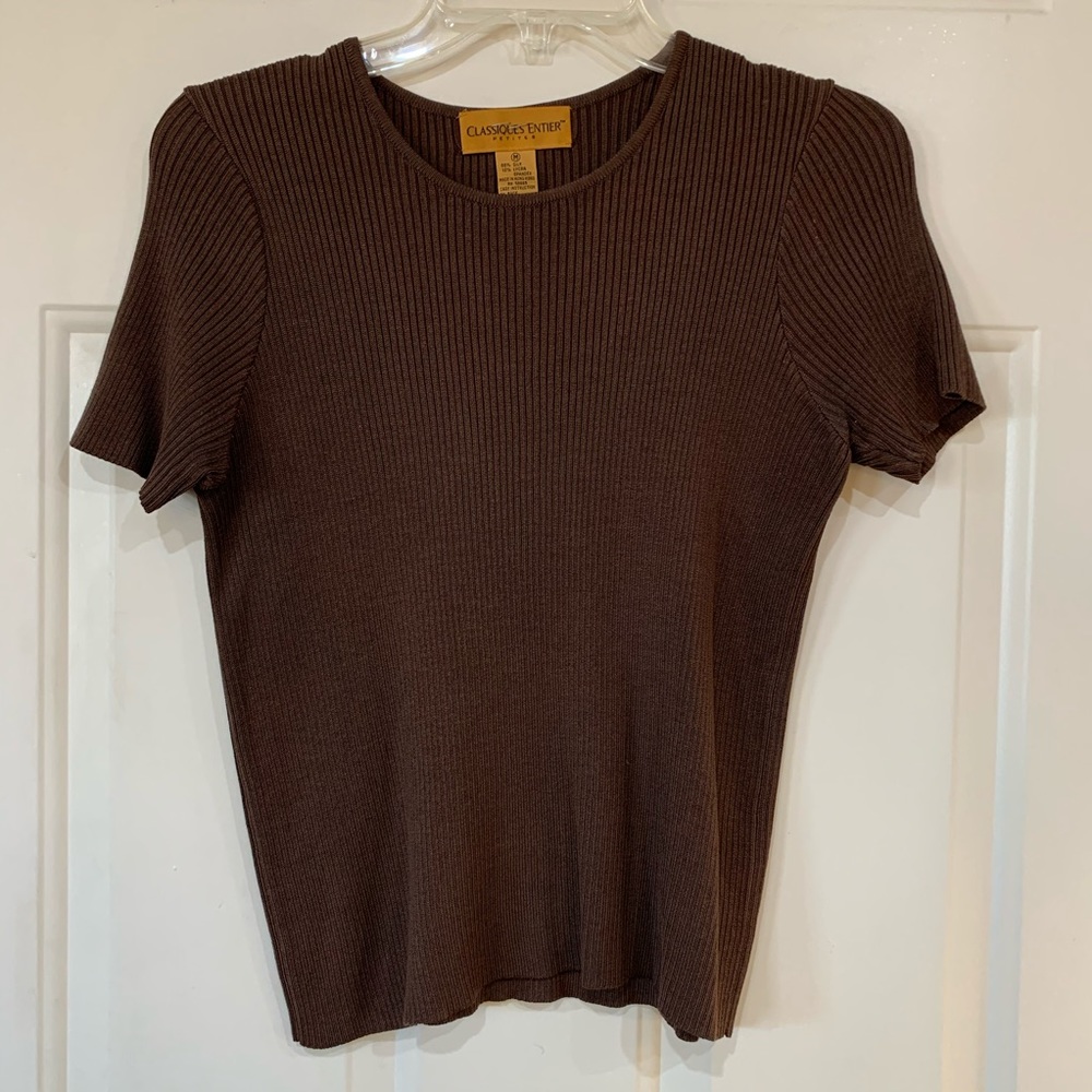 Nordstom Brown Silk Knit Blouse Petite M